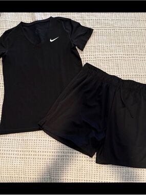 Nike Black V-Neck Tee and Athletic Shorts Set
